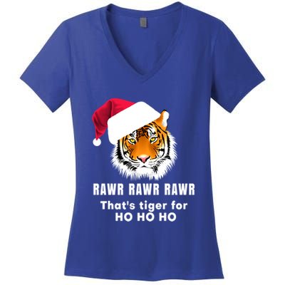 Tiger Santa Hat Rawr Rawr Rawr That's Tiger For Ho Ho Ho Cute Gift Women's V-Neck T-Shirt