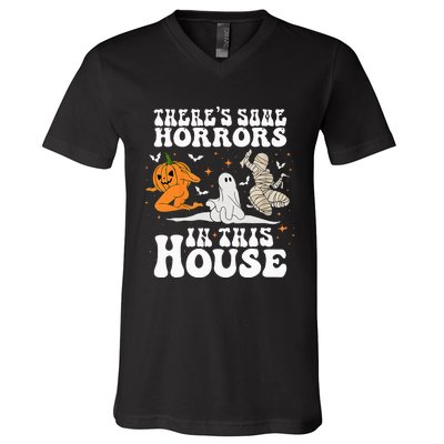 Theres Some Horrors In This House Halloween Spooky Season V-Neck T-Shirt