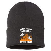 Theres Some Horrors In This House Ghost Halloween Funny Sustainable Knit Beanie