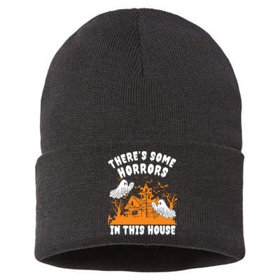 Theres Some Horrors In This House Ghost Halloween Funny Sustainable Knit Beanie