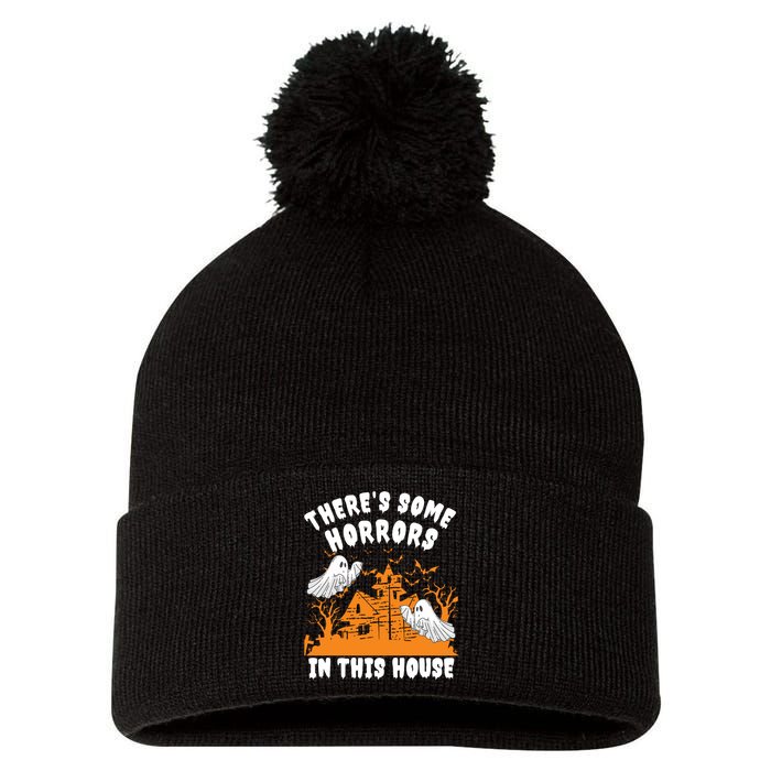 Theres Some Horrors In This House Ghost Halloween Funny Pom Pom 12in Knit Beanie