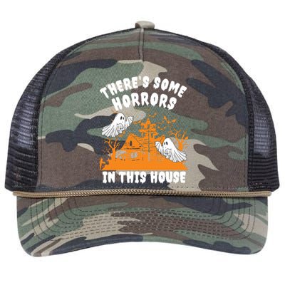 Theres Some Horrors In This House Ghost Halloween Funny Retro Rope Trucker Hat Cap