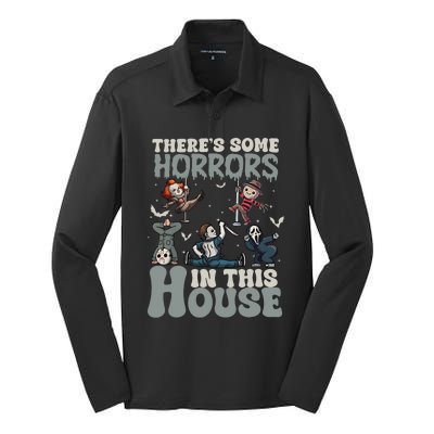 ThereS Some Horrors In This House Funny Horror Characters Silk Touch Performance Long Sleeve Polo