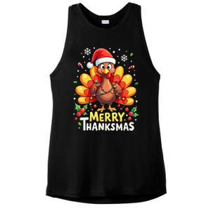 Turkey Santa Happy Merry Thanksmas Thanksgiving Christmas Ladies PosiCharge Tri-Blend Wicking Tank