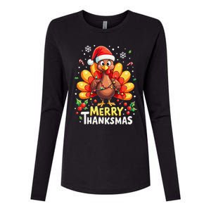 Turkey Santa Happy Merry Thanksmas Thanksgiving Christmas Womens Cotton Relaxed Long Sleeve T-Shirt