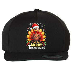 Turkey Santa Happy Merry Thanksmas Thanksgiving Christmas Wool Snapback Cap