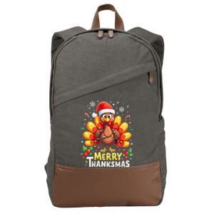 Turkey Santa Happy Merry Thanksmas Thanksgiving Christmas Cotton Canvas Backpack