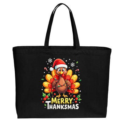 Turkey Santa Happy Merry Thanksmas Thanksgiving Christmas Cotton Canvas Jumbo Tote