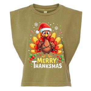 Turkey Santa Happy Merry Thanksmas Thanksgiving Christmas Garment-Dyed Women's Muscle Tee