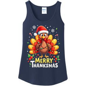 Turkey Santa Happy Merry Thanksmas Thanksgiving Christmas Ladies Essential Tank