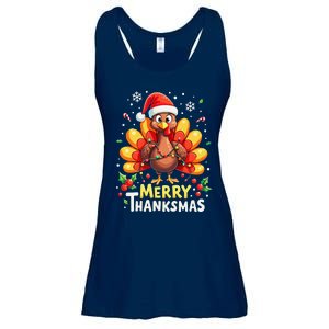 Turkey Santa Happy Merry Thanksmas Thanksgiving Christmas Ladies Essential Flowy Tank