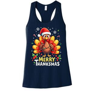 Turkey Santa Happy Merry Thanksmas Thanksgiving Christmas Women's Racerback Tank