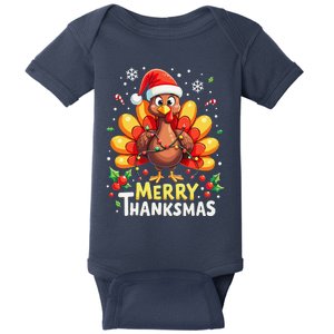 Turkey Santa Happy Merry Thanksmas Thanksgiving Christmas Baby Bodysuit