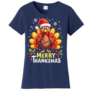 Turkey Santa Happy Merry Thanksmas Thanksgiving Christmas Women's T-Shirt