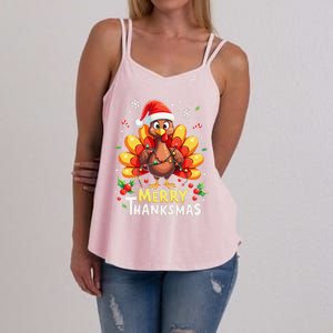 Turkey Santa Happy Merry Thanksmas Thanksgiving Christmas Women's Strappy Tank