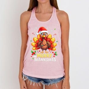 Turkey Santa Happy Merry Thanksmas Thanksgiving Christmas Women's Knotted Racerback Tank