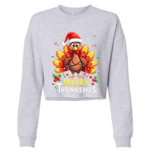 Turkey Santa Happy Merry Thanksmas Thanksgiving Christmas Cropped Pullover Crew