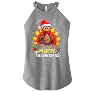 Turkey Santa Happy Merry Thanksmas Thanksgiving Christmas Women's Perfect Tri Rocker Tank