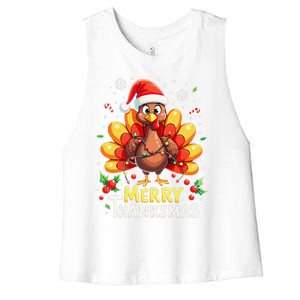 Turkey Santa Happy Merry Thanksmas Thanksgiving Christmas Women's Racerback Cropped Tank