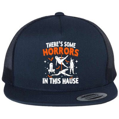 Theres Some Horrors In This House Ghost Pumpkin Halloween Flat Bill Trucker Hat