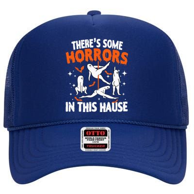 Theres Some Horrors In This House Ghost Pumpkin Halloween High Crown Mesh Back Trucker Hat