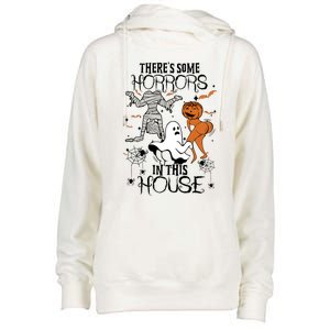 Theres Some Horrors In This House Halloween Funny Mummy Ghost Womens Funnel Neck Pullover Hood