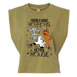 Theres Some Horrors In This House Halloween Funny Mummy Ghost Garment-Dyed Women's Muscle Tee