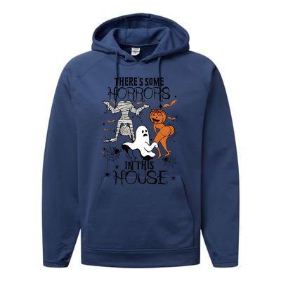 Theres Some Horrors In This House Halloween Funny Mummy Ghost Performance Fleece Hoodie