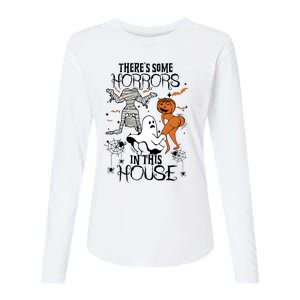 Theres Some Horrors In This House Halloween Funny Mummy Ghost Womens Cotton Relaxed Long Sleeve T-Shirt