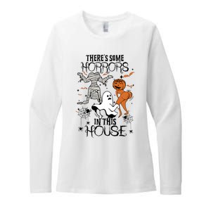 Theres Some Horrors In This House Halloween Funny Mummy Ghost Womens CVC Long Sleeve Shirt