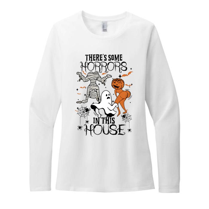 Theres Some Horrors In This House Halloween Funny Mummy Ghost Womens CVC Long Sleeve Shirt