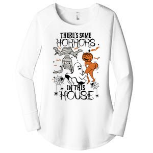 Theres Some Horrors In This House Halloween Funny Mummy Ghost Women's Perfect Tri Tunic Long Sleeve Shirt