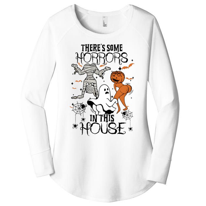 Theres Some Horrors In This House Halloween Funny Mummy Ghost Women's Perfect Tri Tunic Long Sleeve Shirt