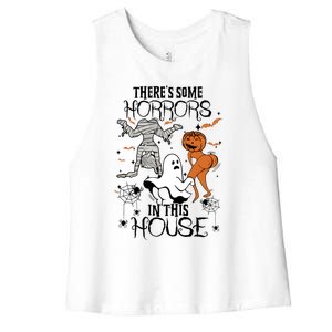 Theres Some Horrors In This House Halloween Funny Mummy Ghost Women's Racerback Cropped Tank