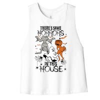 Theres Some Horrors In This House Halloween Funny Mummy Ghost Women's Racerback Cropped Tank