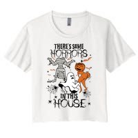 Theres Some Horrors In This House Halloween Funny Mummy Ghost Women's Crop Top Tee