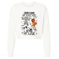 Theres Some Horrors In This House Halloween Funny Mummy Ghost Cropped Pullover Crew