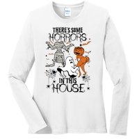 Theres Some Horrors In This House Halloween Funny Mummy Ghost Ladies Long Sleeve Shirt