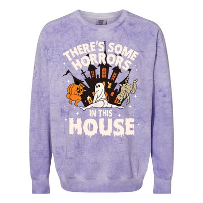 Theres Some Horrors In This House Pumpkin Ghost Halloween Funny Halloween Colorblast Crewneck Sweatshirt