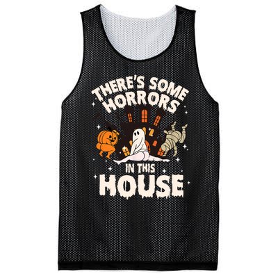 Theres Some Horrors In This House Pumpkin Ghost Halloween Funny Halloween Mesh Reversible Basketball Jersey Tank