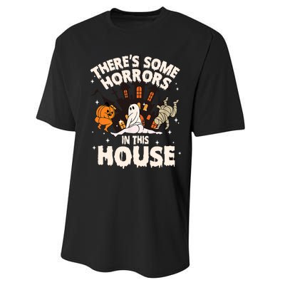 Theres Some Horrors In This House Pumpkin Ghost Halloween Funny Halloween Performance Sprint T-Shirt