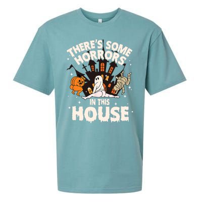 Theres Some Horrors In This House Pumpkin Ghost Halloween Funny Halloween Sueded Cloud Jersey T-Shirt