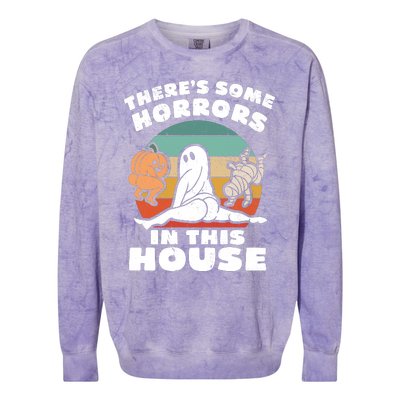 Theres Some Horrors In This House Funny Retro Halloween Boo Ghost Colorblast Crewneck Sweatshirt