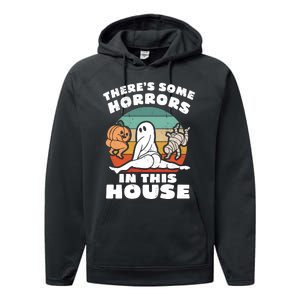 Theres Some Horrors In This House Funny Retro Halloween Boo Ghost Performance Fleece Hoodie