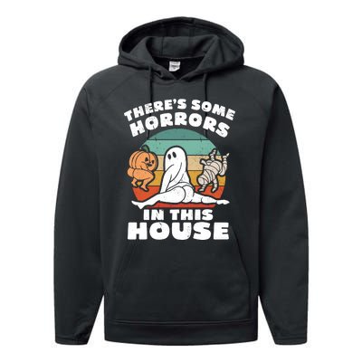 Theres Some Horrors In This House Funny Retro Halloween Boo Ghost Performance Fleece Hoodie