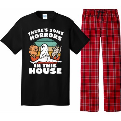 Theres Some Horrors In This House Funny Retro Halloween Boo Ghost Pajama Set