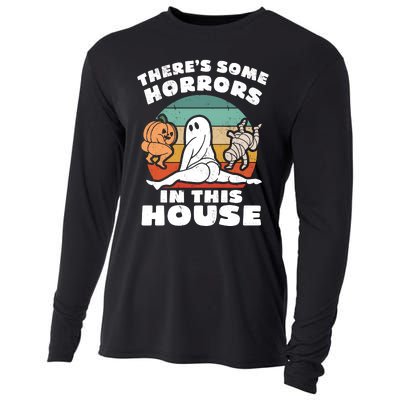 Theres Some Horrors In This House Funny Retro Halloween Boo Ghost Cooling Performance Long Sleeve Crew