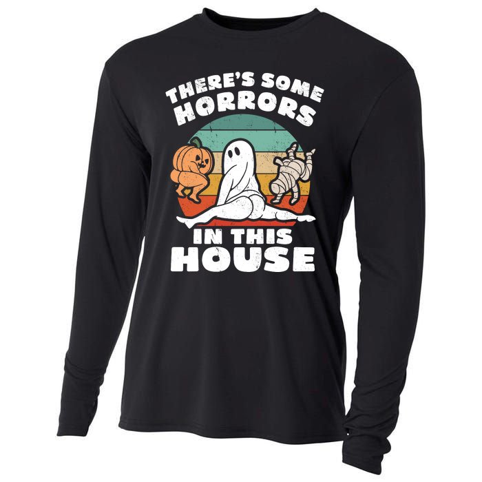 Theres Some Horrors In This House Funny Retro Halloween Boo Ghost Cooling Performance Long Sleeve Crew