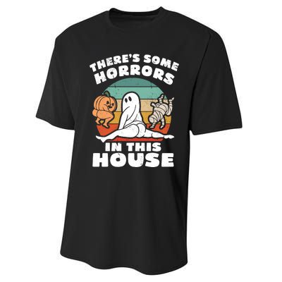 Theres Some Horrors In This House Funny Retro Halloween Boo Ghost Performance Sprint T-Shirt