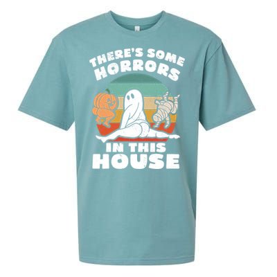 Theres Some Horrors In This House Funny Retro Halloween Boo Ghost Sueded Cloud Jersey T-Shirt